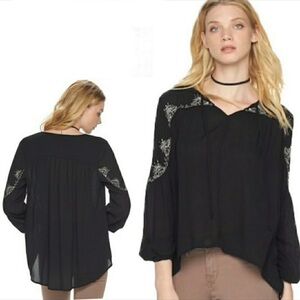 Rock&Republic Black Boho Embellished Tunic Sz S EUC